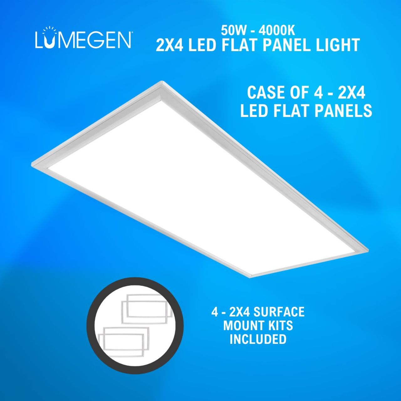 Surface Mount 2ft. x 4ft. LED Backlit Panel - 50W - 4000K - Case of 4 - LumeGen