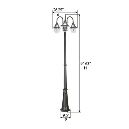 Solar LED Orion Post Light with 8ft Post - Black Finish - Gama Sonic