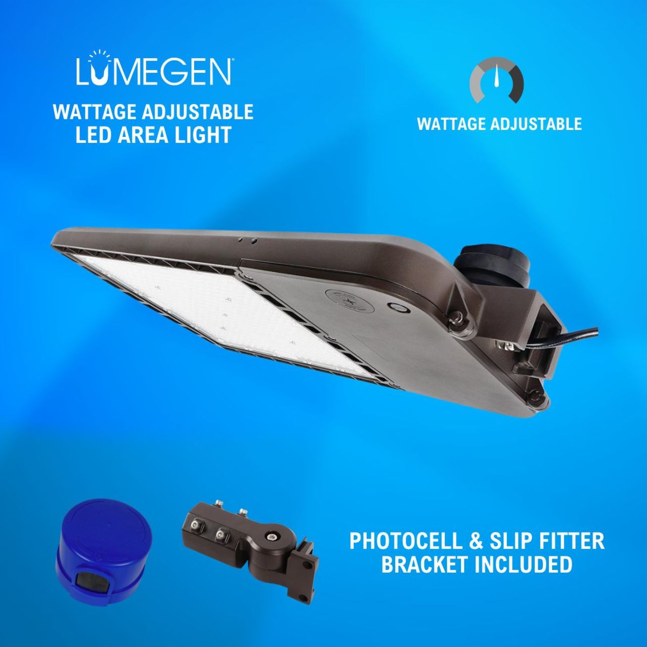 LED Area Light with Photocell and Slip Fitter Bracket - Wattage Adjustable 200W/240W/300W - 5000K - LumeGen