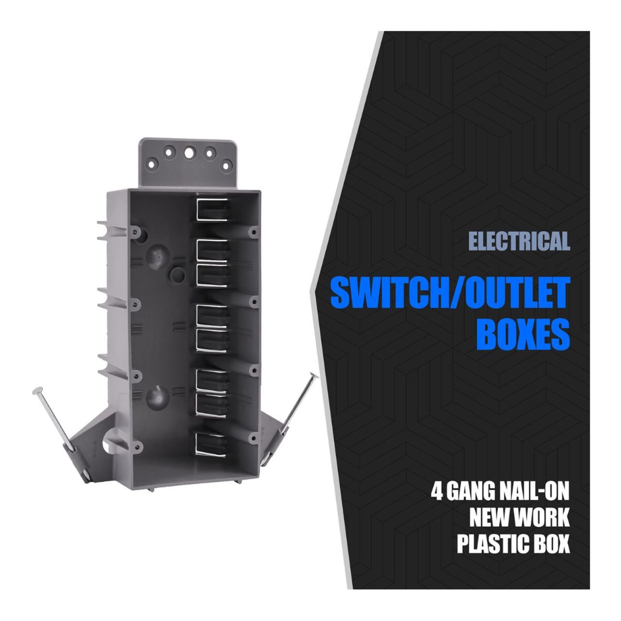 Full Case Outlet/Switch Box - 4-Gang 55 Cu. In. Nail On - Energetic Lighting