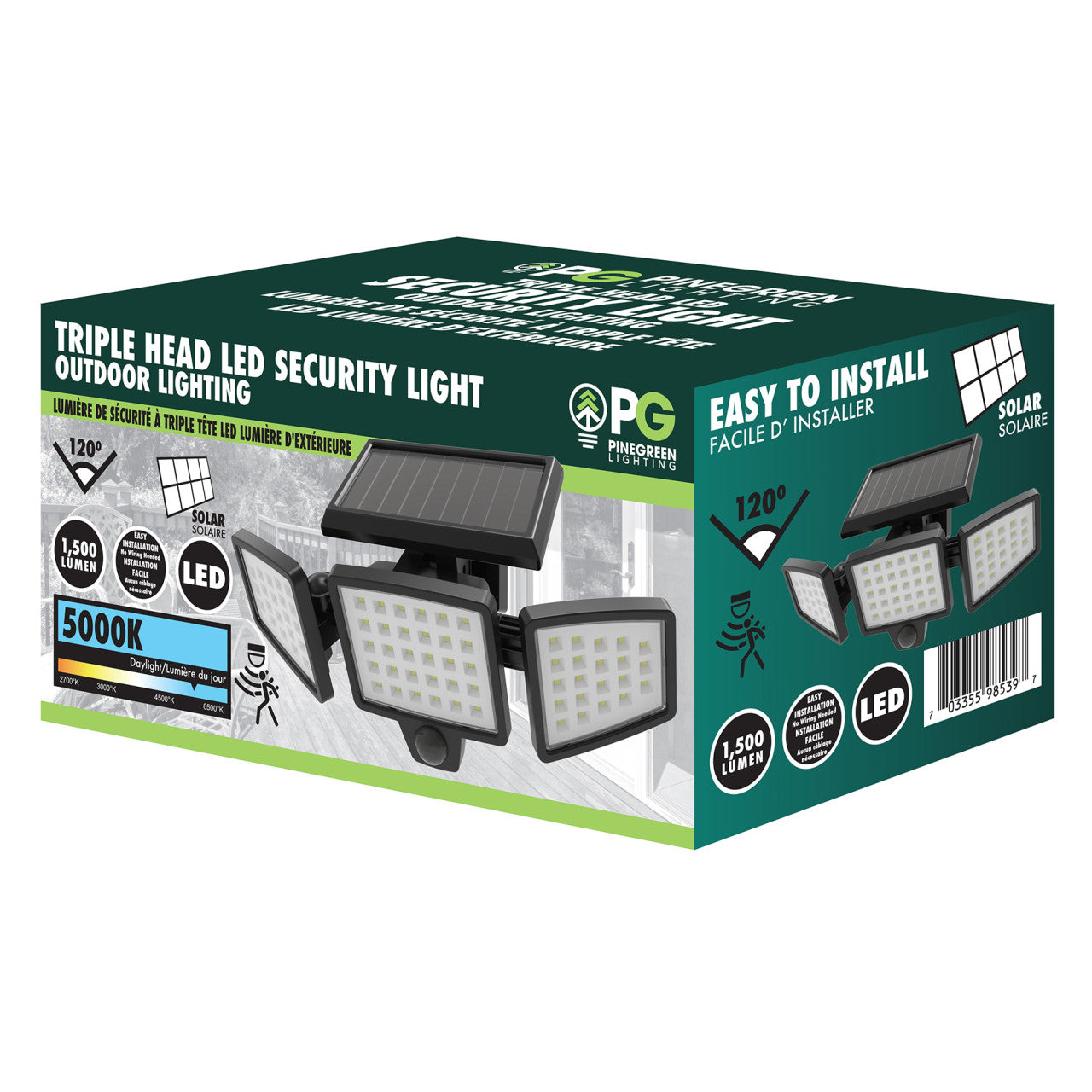 Solar LED 3-Head Security Light - 10W - 1500 Lumens - 5000K - Pinegreen Lighting