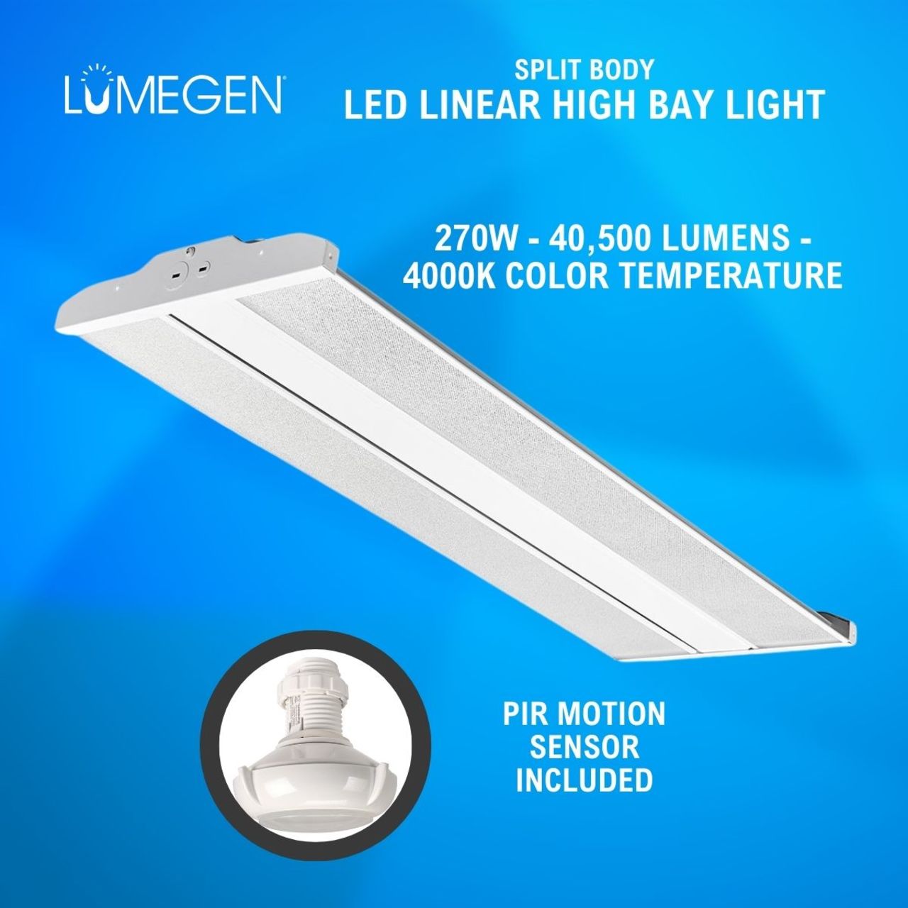 LED Linear High Bay - 270W - 40,500 Lumens - 4000K - PIR Motion Sensor - LumeGen