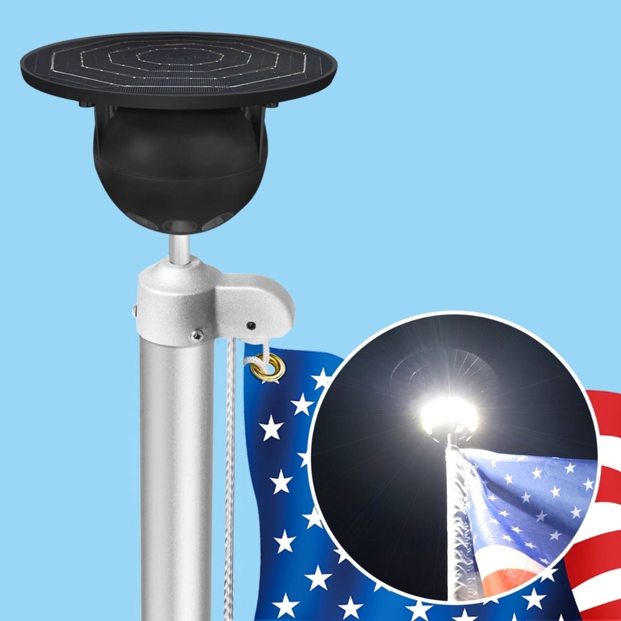 Solar LED Flag Pole Ball Topper Light - 10 LEDs - White/Black/Gold/Silver Finish