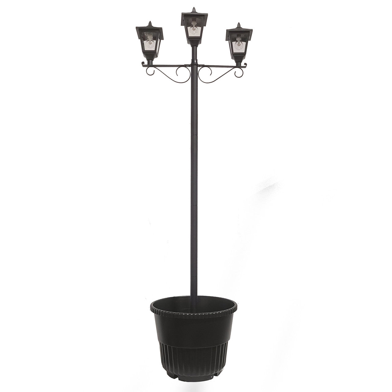 Solar LED Triple-Head Solar Lamp with Post Set and Planter - 90 Lumens - Black Finish - Gama Sonic