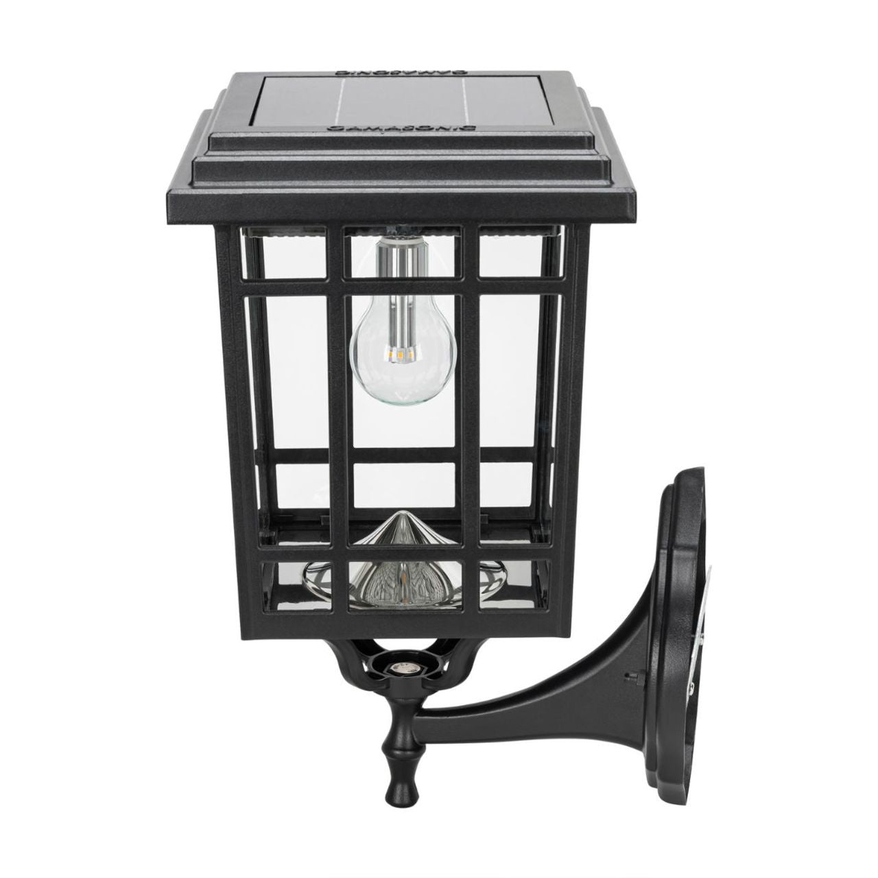 Solar LED Grand Prairie Bulb Post Light - Black Finish - Gama Sonic