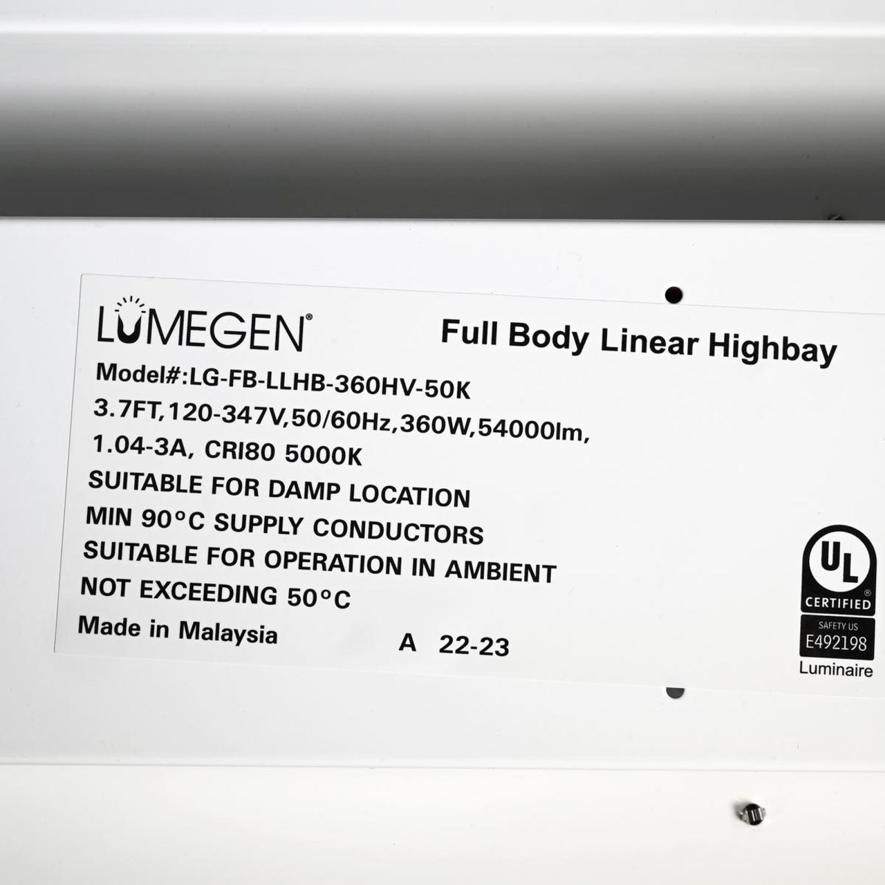 LED Linear High Bay - 360W - 54,000 Lumens - 5000K - High Voltage - LumeGen