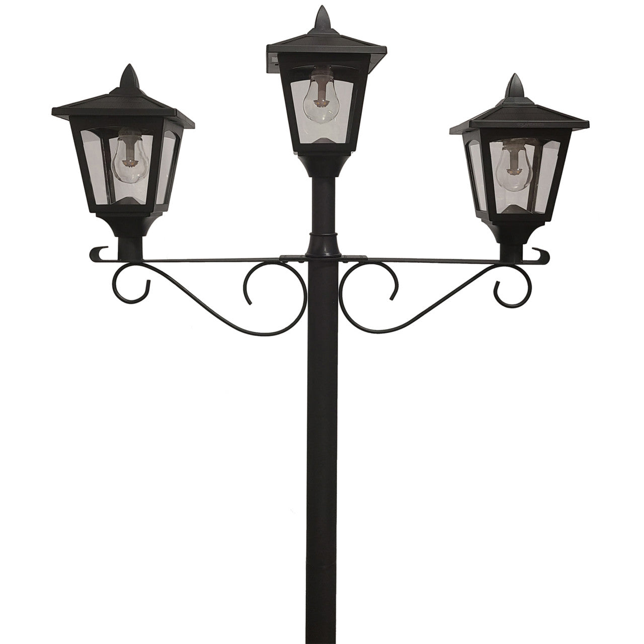 Solar LED Triple-Head Solar Lamp with Post Set and Planter - 90 Lumens - Black Finish - Gama Sonic