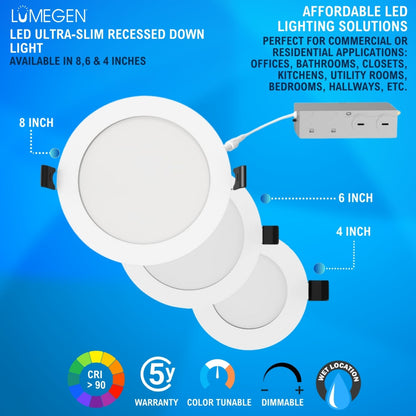 6in. LED Ultra-Slim Recessed Down Light - 12W - Color Tunable 27K/30K/35K/40K/50K - LumeGen