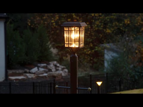 Solar LED Grand Prairie Bulb Post Light - Black Finish - Gama Sonic