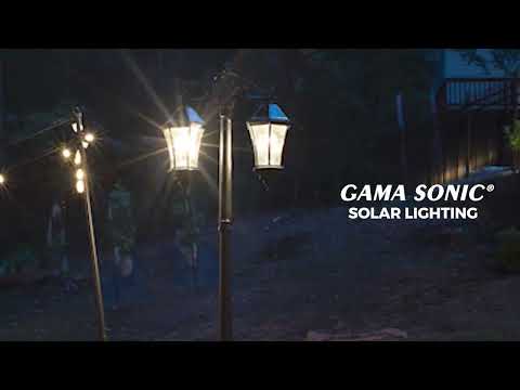 LED Victorian Morph Solar Double Lamp Post Lights - 300 Lumens - 2700K - Black Finish - Gama Sonic