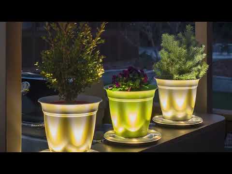 Solar LED Uplight Planter Base - White Finish - Gama Sonic