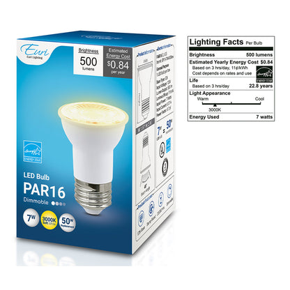 LED PAR16 - 7 Watt- 50 Watt Equiv. - Dimmable - 500 Lumens - Euri Lighting