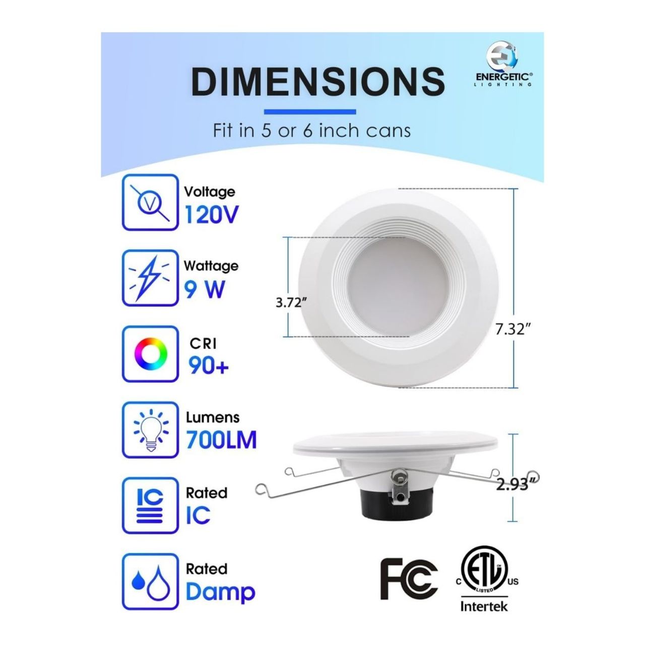 Case of 6 - 6in LED Recessed Retrofit w/ Night Light - 9W - 650 Lumens - E26 Base - Energetic Lighting