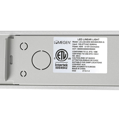 Surface Mount LED 4ft. Linear Light - 40 Watt - Color Tunable 3000K/4000K/5000K - Silver Lamp Body - LumeGen