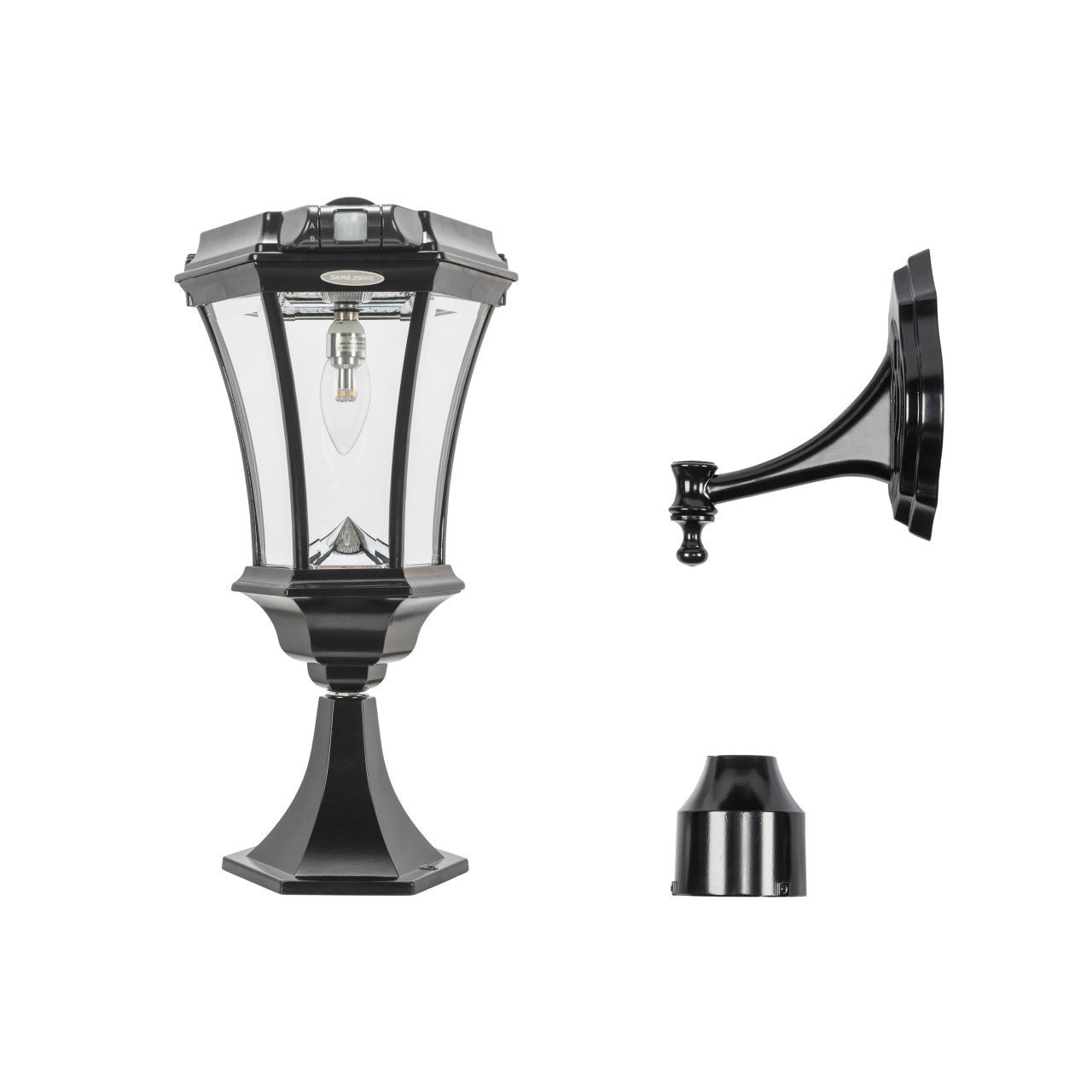 LED Victorian Solar Lamp with Motion Sensor with Three Mounting Options - 100 Lumens - 2700K - Black Finish - Gama Sonic