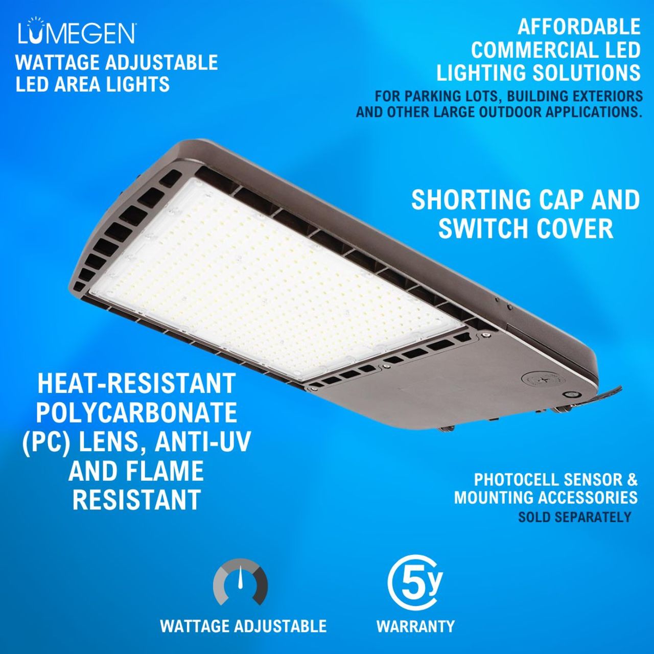 LED Wattage Adjustable Area Light Shoebox - 200W/240W/300W - 5000K - LumeGen