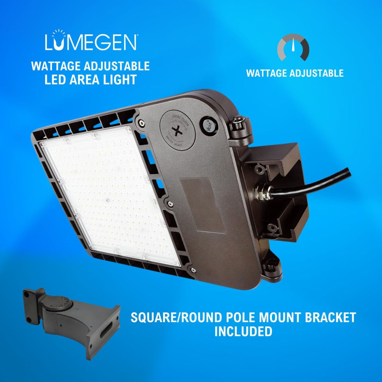 LED Area Light with Square/Round Pole Mount Bracket - Wattage Adjustable 70W/100W/150W - 5000K - LumeGen