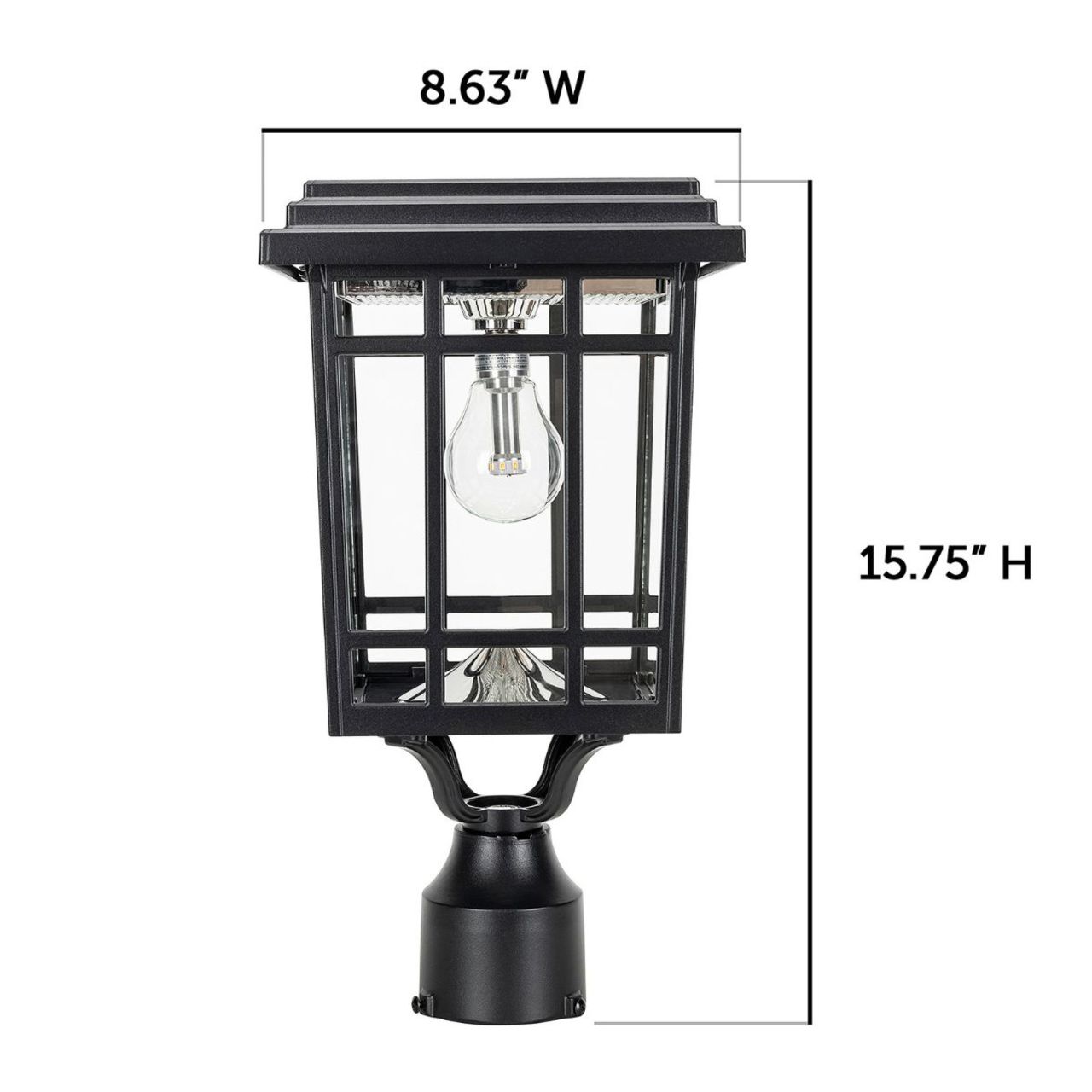 Solar LED Grand Prairie Bulb Post Light - Black Finish - Gama Sonic