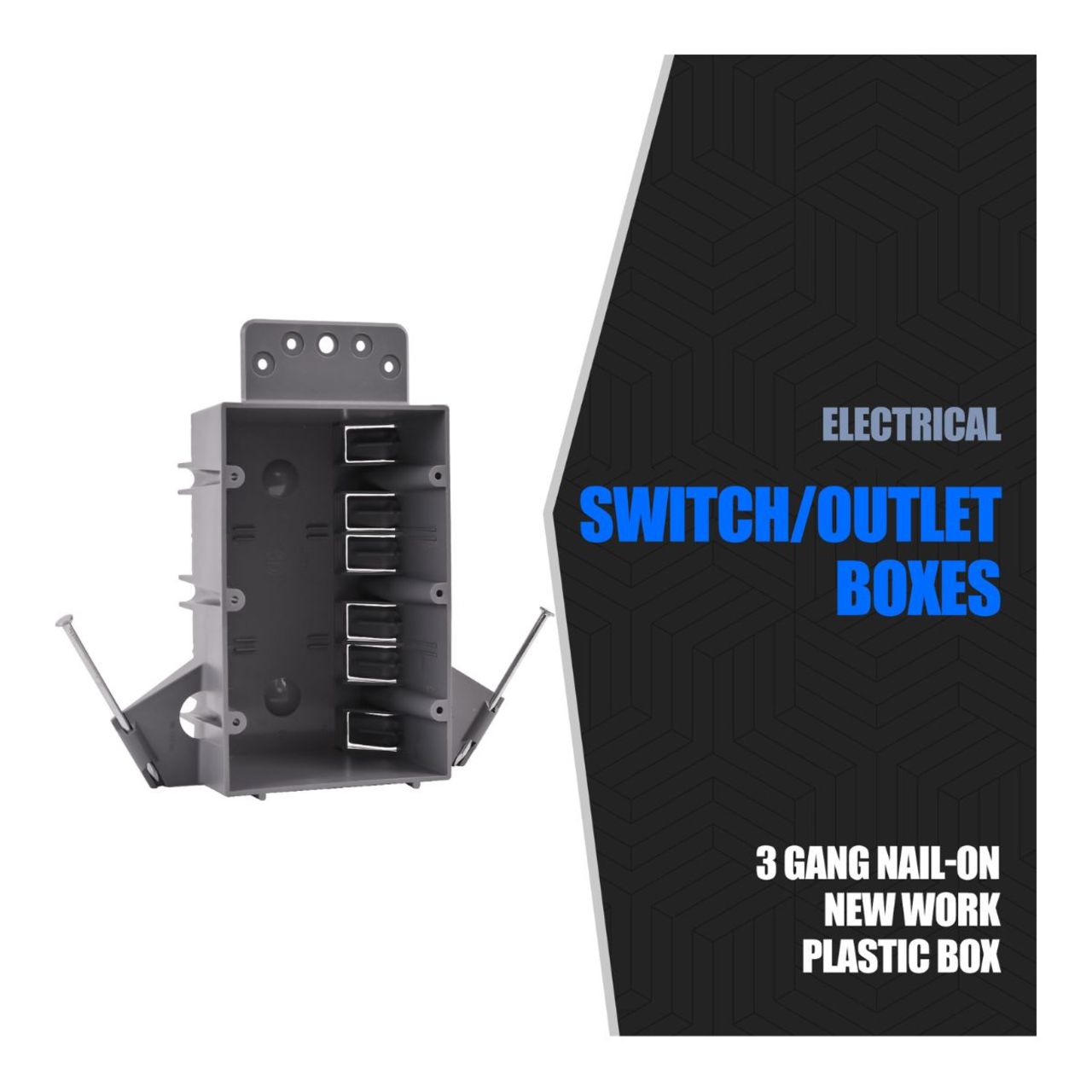 Full Case Outlet/Switch Box - 3-Gang 44 Cu. In. Nail On - Energetic Lighting