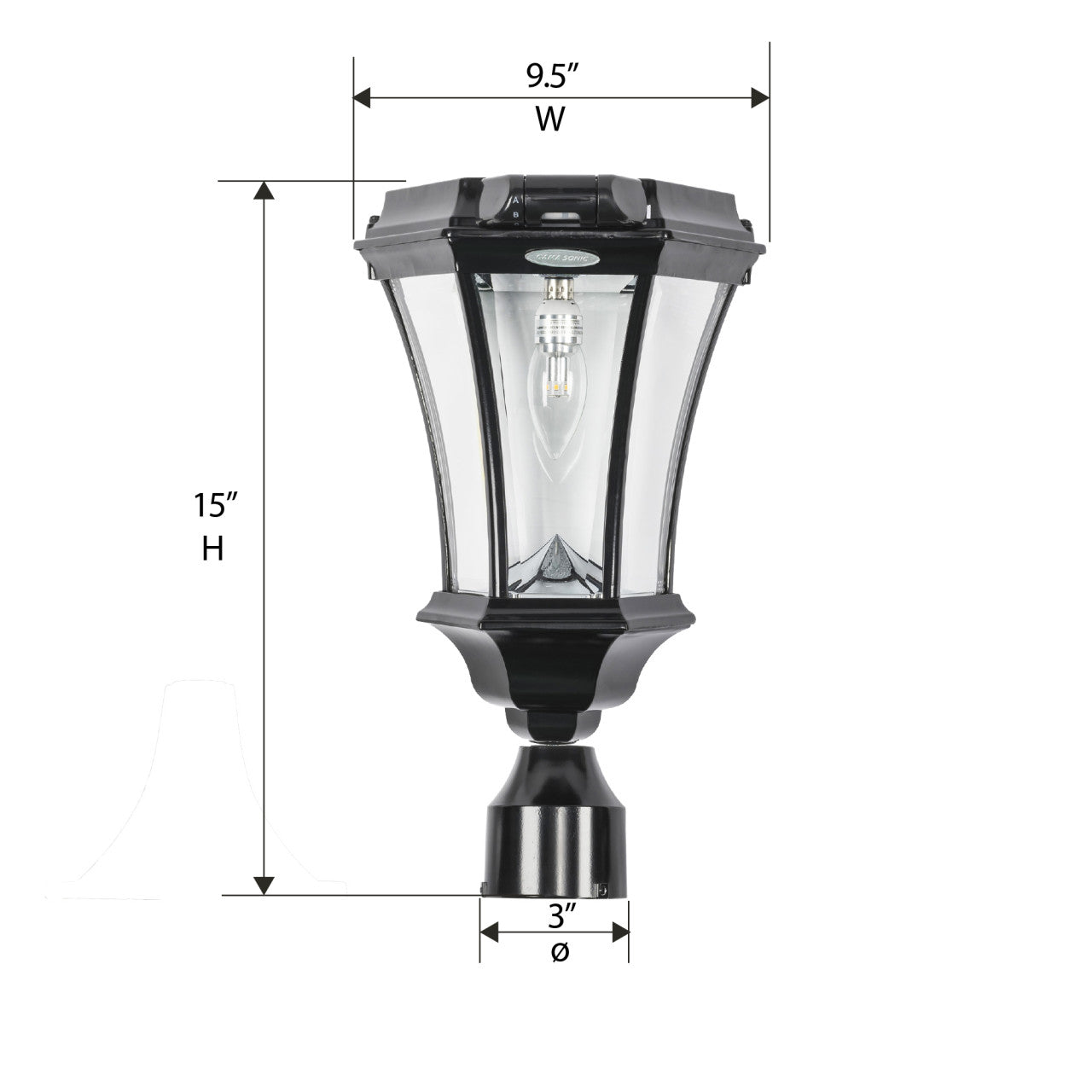 LED Victorian Solar Lamp with Motion Sensor with Three Mounting Options - 100 Lumens - 2700K - Black Finish - Gama Sonic