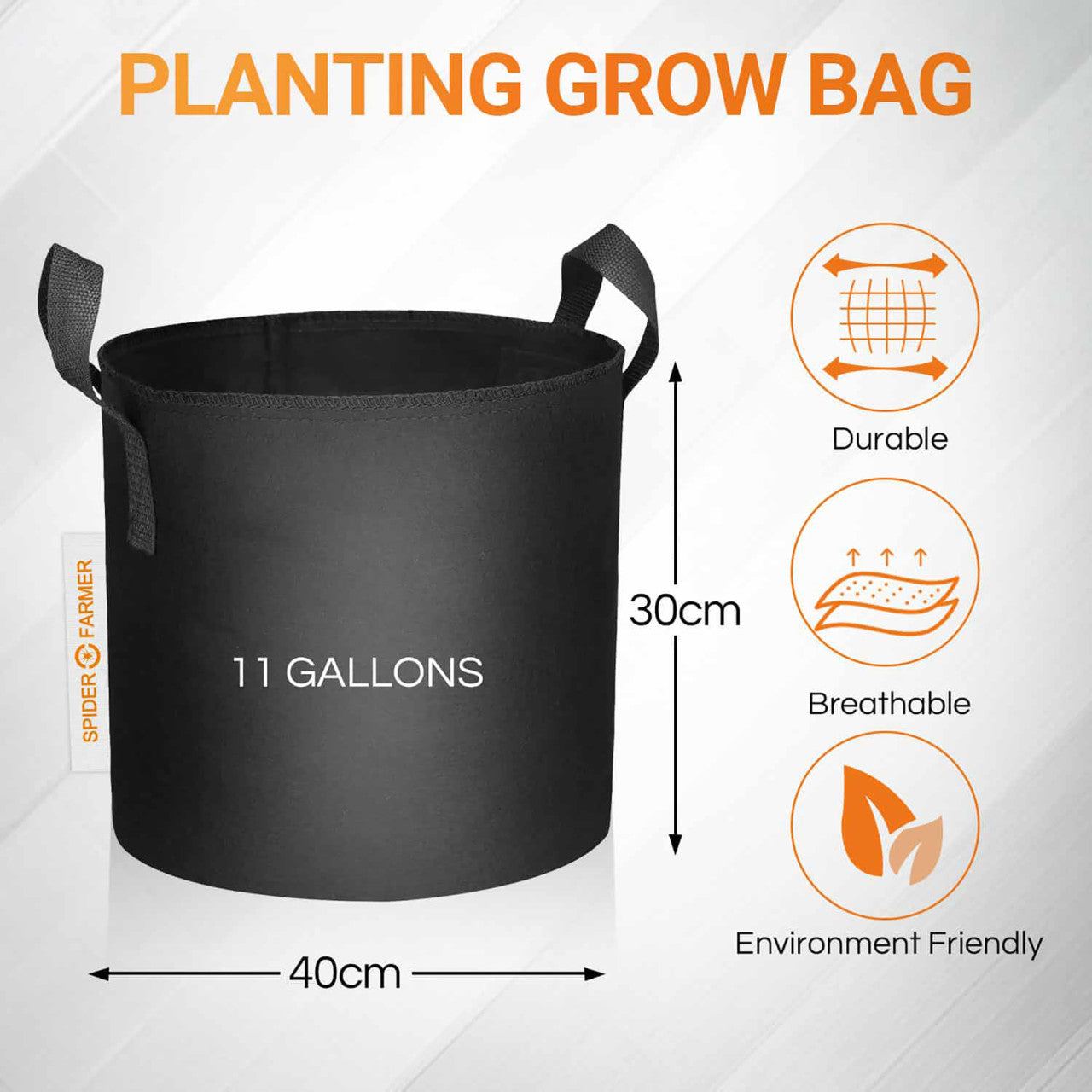 Pack of 5 - 11 Gallon Grow Bags - Spider Farmer