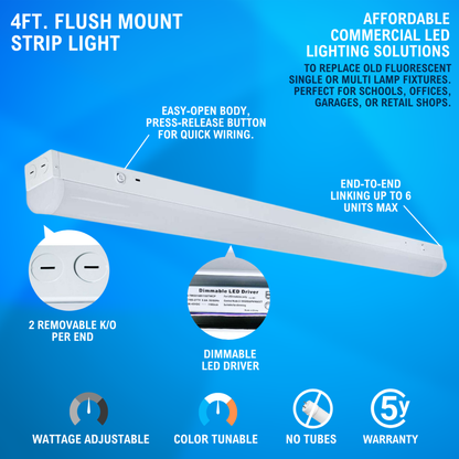 4ft. LED Linear Strip Light - Wattage Adjustable 30W/40W/50W - Color Tunable 35K/40K/50K - LumeGen