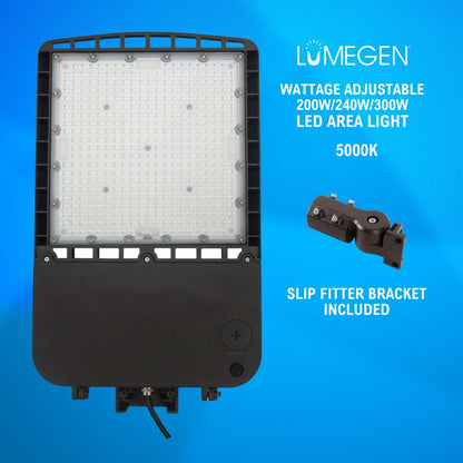 LED Area Light with Slip Fitter Bracket - Wattage Adjustable 200W/240W/300W - 5000K - LumeGen