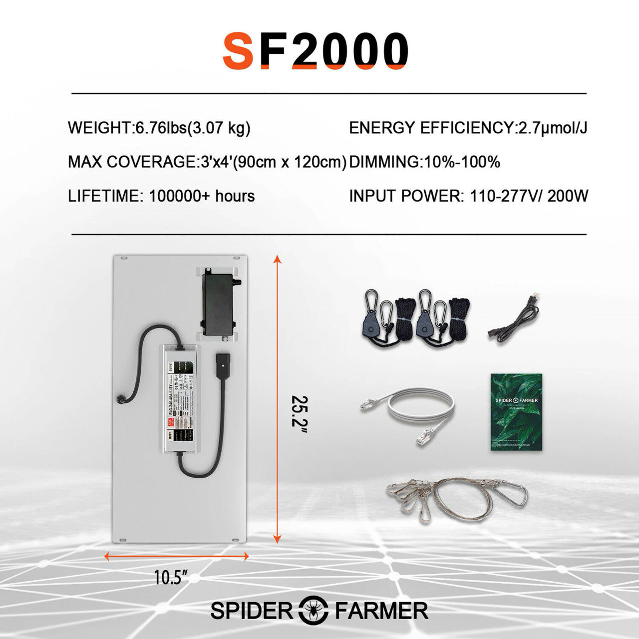 LED Full Spectrum Indoor Grow Light - 200W - Spider Farmer