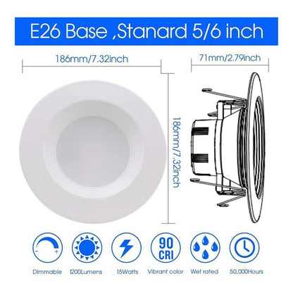 Case of 6 - 6in LED Recessed Retrofit - 15W - 1200 Lumens - Color Selectable - E26 Base - Energetic Lighting