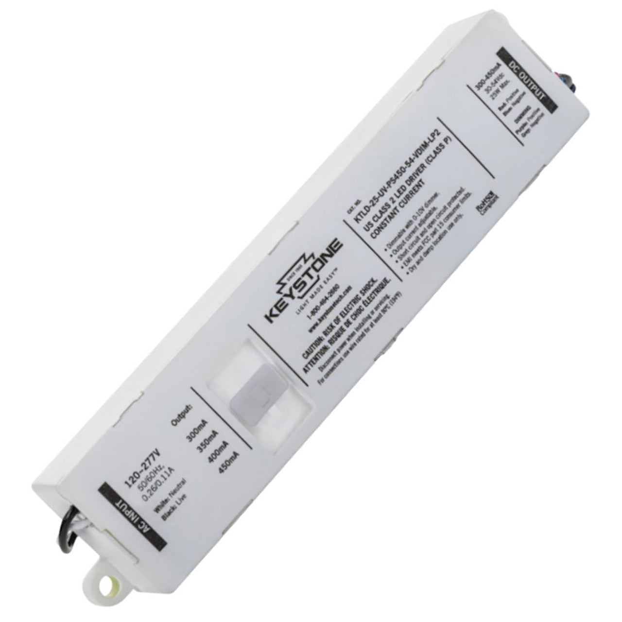 LED Power Selectable Constant Current LED Driver - 25W - 30-54V Output Voltage - Dimmable - Keystone