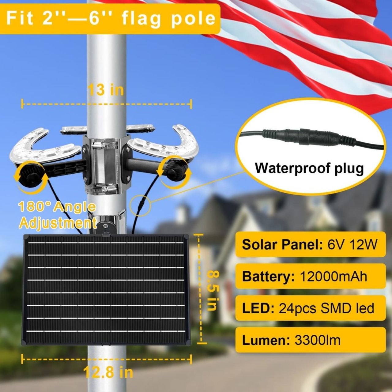 Solar LED Flag Light Ring - Pole Installation - 24 LEDs - LumeGen