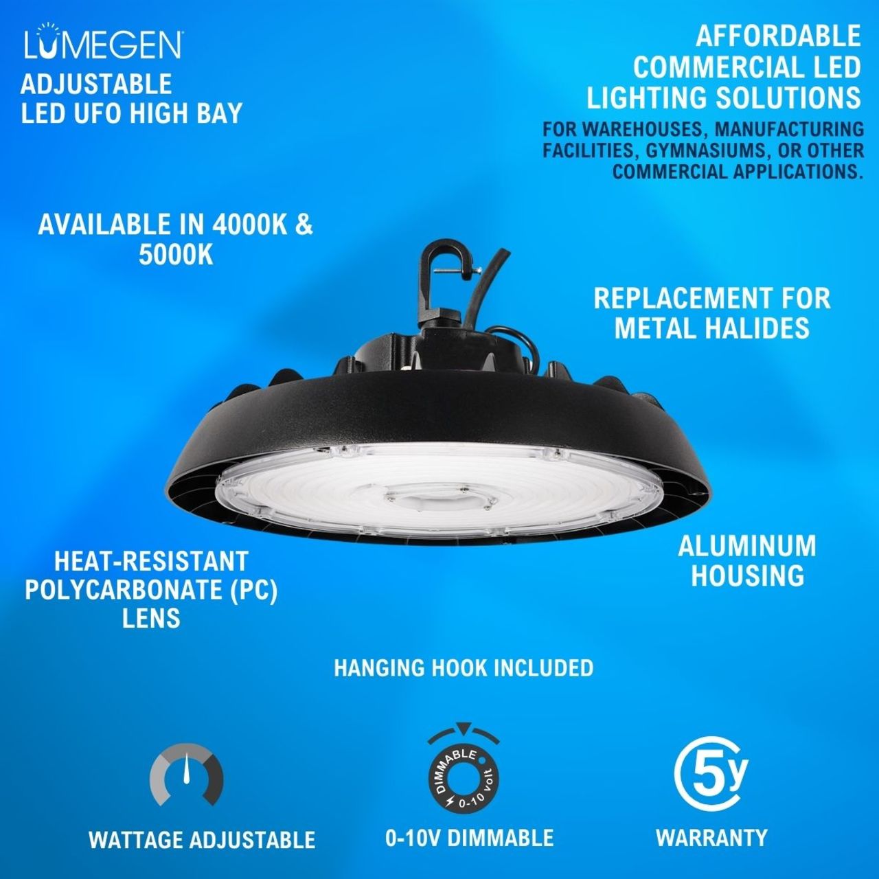 LED UFO High Bay - Wattage Adjustable 200W/240W/300W - 4000K/5000K - LumeGen