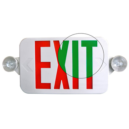 LED Low Profile Exit & Emergency Combo Sign - High Lumen - Red/Green Letters - 90 Min. Emergency Runtime - LumeGen