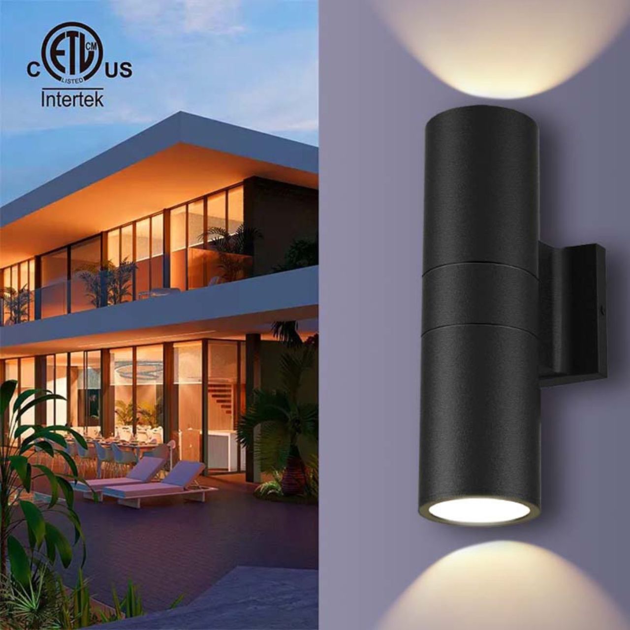 LED Up/Down Cylinder Wall Light - 18W - 1400 Lumens - Color Tunable - Black Finish - LumeGen