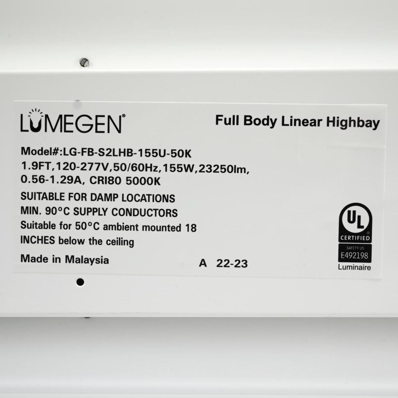 LED Linear High Bay - 155W - 23,250 Lumens - 4000K/5000K - LumeGen