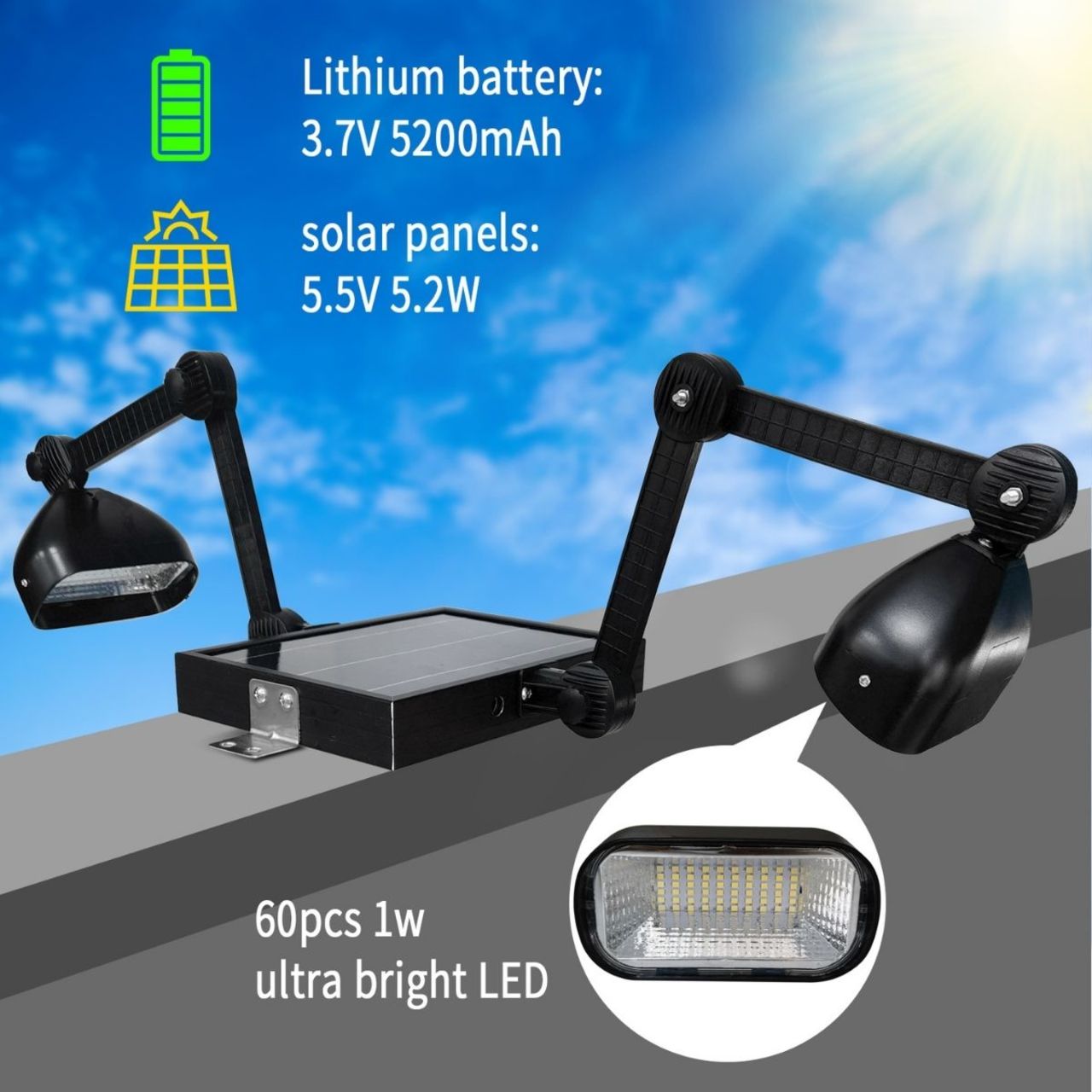 Solar LED Eco Dual Head Sign Light - 120 LEDs - LumeGen