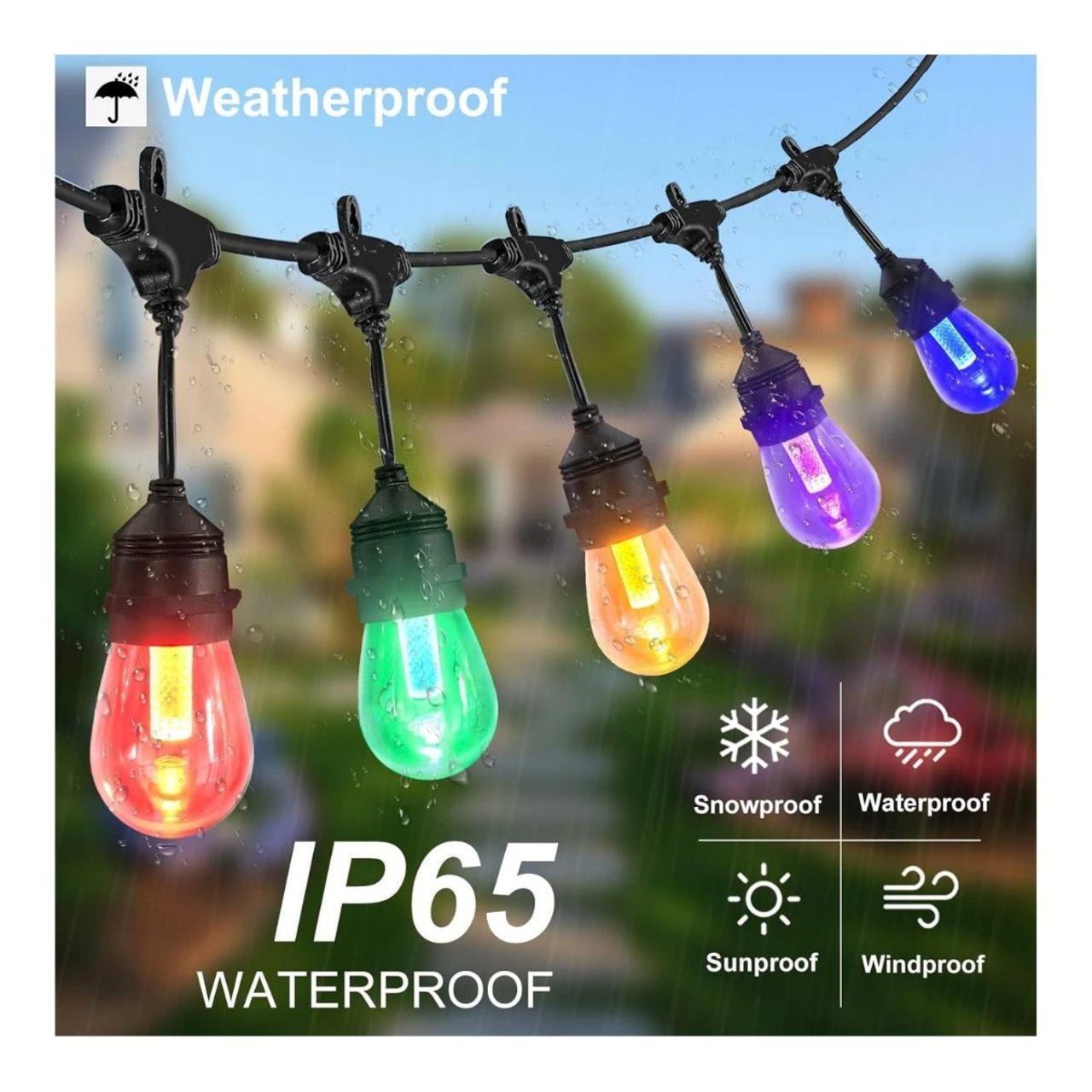 48ft Color Changing S14 String Light - 15 E26 Sockets - 20AWG - Remote Control - RGBW S14 Bulbs - LumeGen