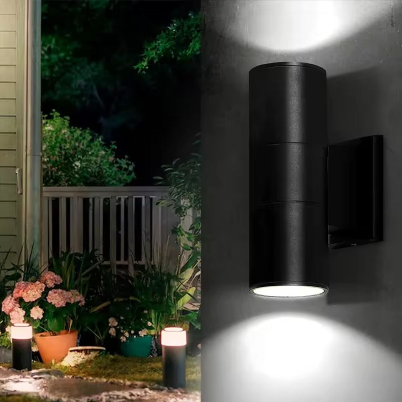 LED Up/Down Cylinder Wall Light - 18W - 1400 Lumens - Color Tunable - Black Finish - LumeGen