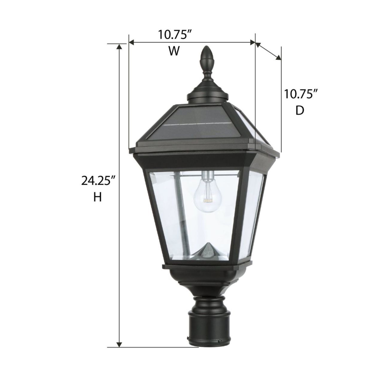 Solar LED Imperial Bulb Post Light - Black Finish - Trapezoidal Panels - Gama Sonic