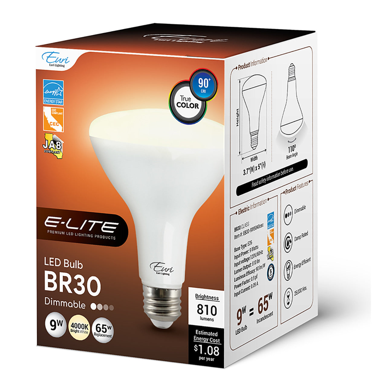 LED BR30 - 9W - 810 Lumens - 4000K - Dimmable - Euri Lighting