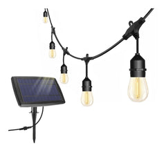 48ft Solar S14 String Light - 15 E26 Sockets - 20AWG - 1W S14 Bulbs - LumeGen