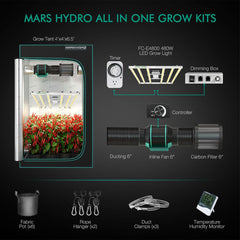 LED Full Spectrum Grow Light and 4ft. x 4ft. Grow Tent Kit - 480W - Mars Hydro