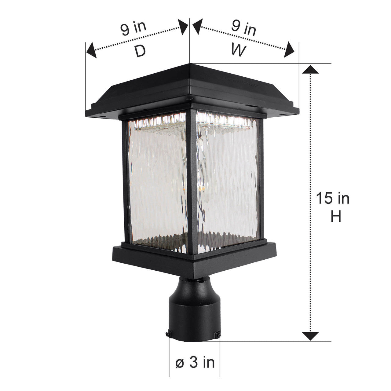 Solar LED Aspen Post Light - 120 Lumens - 2700K - Black Finish - Gama Sonic