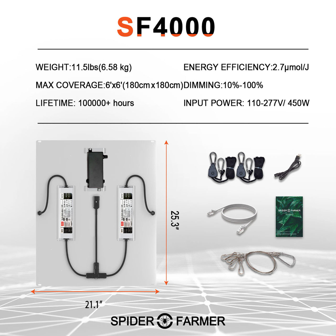 LED Full Spectrum Indoor Grow Light - 450W - Spider Farmer