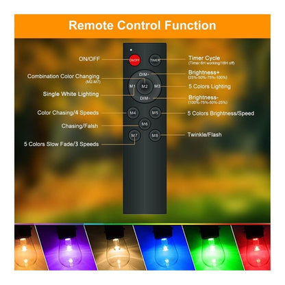 48ft Color Changing S14 String Light - 15 E26 Sockets - 20AWG - Remote Control - RGBW S14 Bulbs - LumeGen