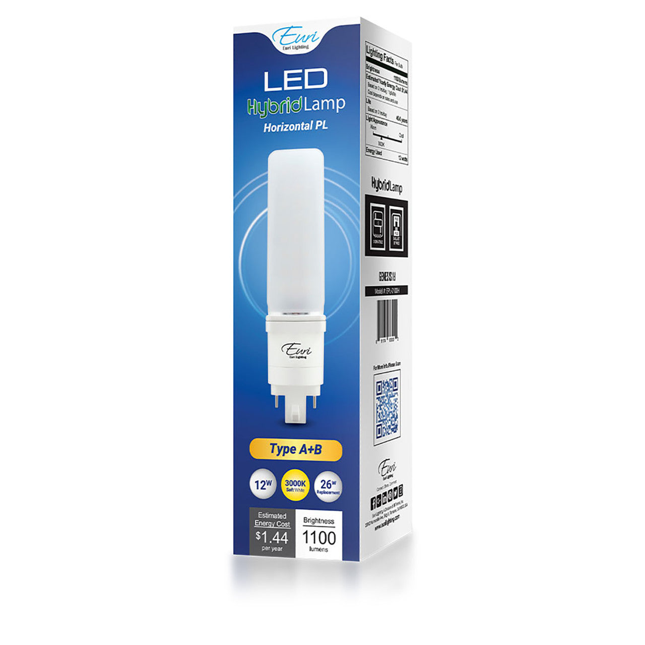 PL LED Bulb - Horizontal - Type A + B - 12W - 1100 Lumens - Euri