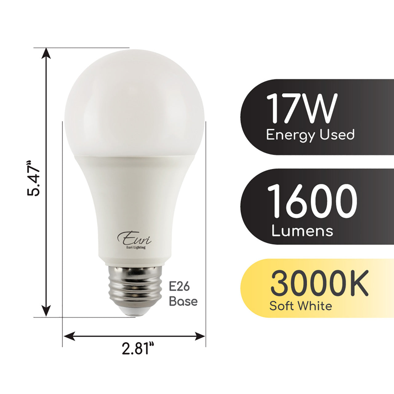 CASE OF 24 - LED A21 Bulb - 17W - 1600 Lumens - Euri Lighting