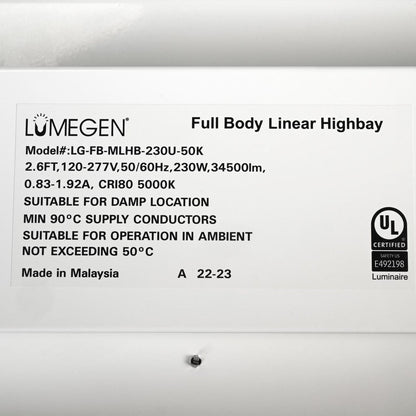 LED Linear High Bay - 230W - 34,500 Lumens - 4000K/5000K - LumeGen