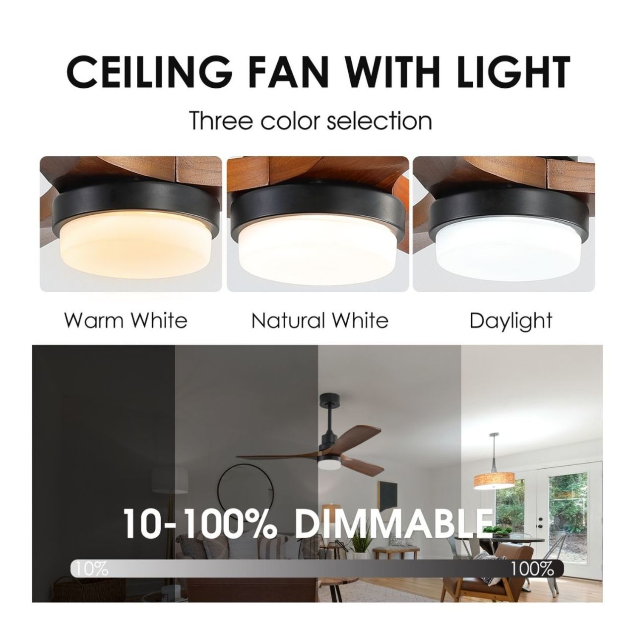 52in. Ceiling Fan with LED Light Kit - 18W - 800 Lumens - Color Selectable - Remote Control