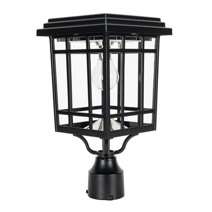 Solar LED Grand Prairie Bulb Post Light - Black Finish - Gama Sonic